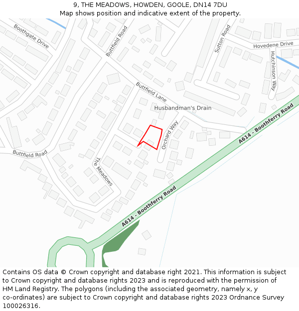9, THE MEADOWS, HOWDEN, GOOLE, DN14 7DU: Location map and indicative extent of plot