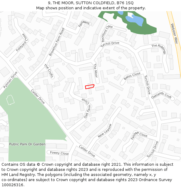 9, THE MOOR, SUTTON COLDFIELD, B76 1SQ: Location map and indicative extent of plot