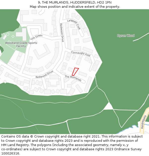 9, THE MUIRLANDS, HUDDERSFIELD, HD2 1PN: Location map and indicative extent of plot