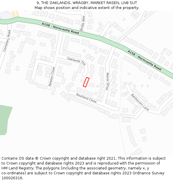 9, THE OAKLANDS, WRAGBY, MARKET RASEN, LN8 5UT: Location map and indicative extent of plot