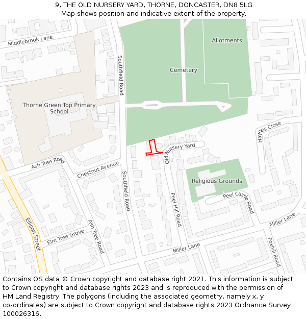 9, THE OLD NURSERY YARD, THORNE, DONCASTER, DN8 5LG: Location map and indicative extent of plot
