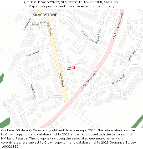 9, THE OLD WOODYARD, SILVERSTONE, TOWCESTER, NN12 8DH: Location map and indicative extent of plot