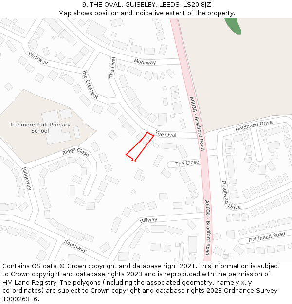 9, THE OVAL, GUISELEY, LEEDS, LS20 8JZ: Location map and indicative extent of plot
