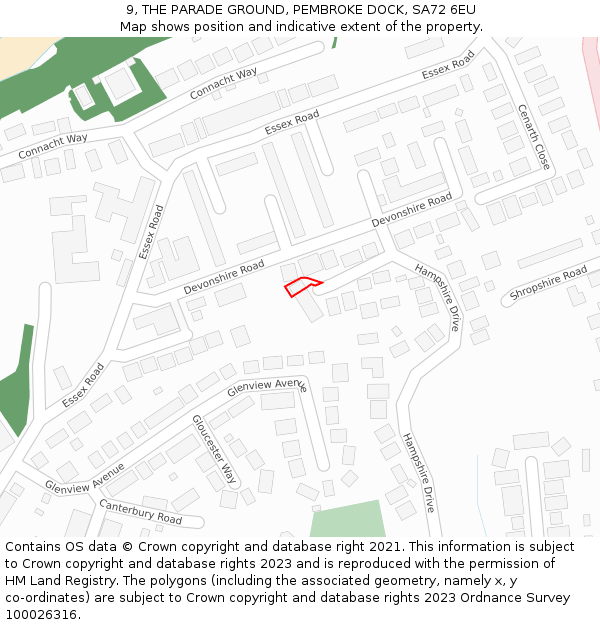 9, THE PARADE GROUND, PEMBROKE DOCK, SA72 6EU: Location map and indicative extent of plot