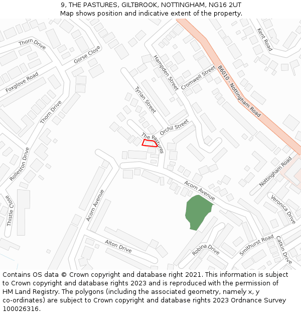 9, THE PASTURES, GILTBROOK, NOTTINGHAM, NG16 2UT: Location map and indicative extent of plot