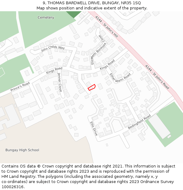 9, THOMAS BARDWELL DRIVE, BUNGAY, NR35 1SQ: Location map and indicative extent of plot