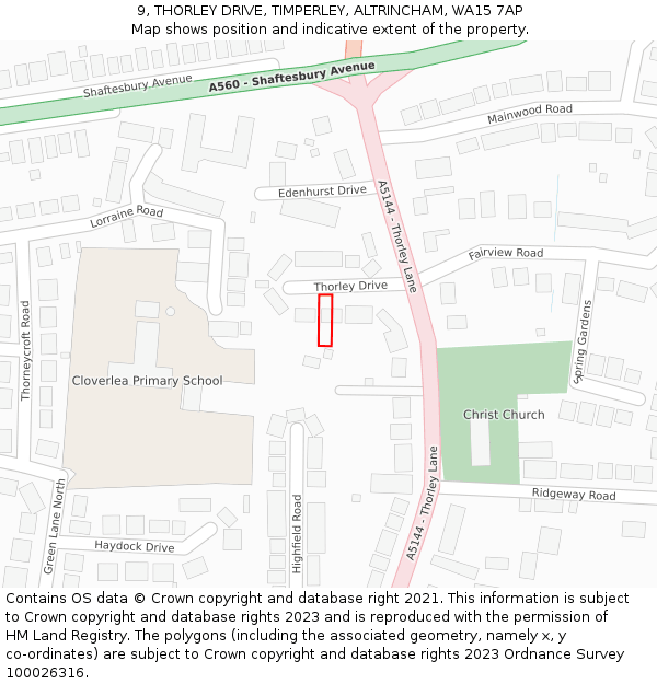 9, THORLEY DRIVE, TIMPERLEY, ALTRINCHAM, WA15 7AP: Location map and indicative extent of plot