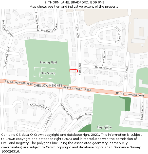 9, THORN LANE, BRADFORD, BD9 6NE: Location map and indicative extent of plot