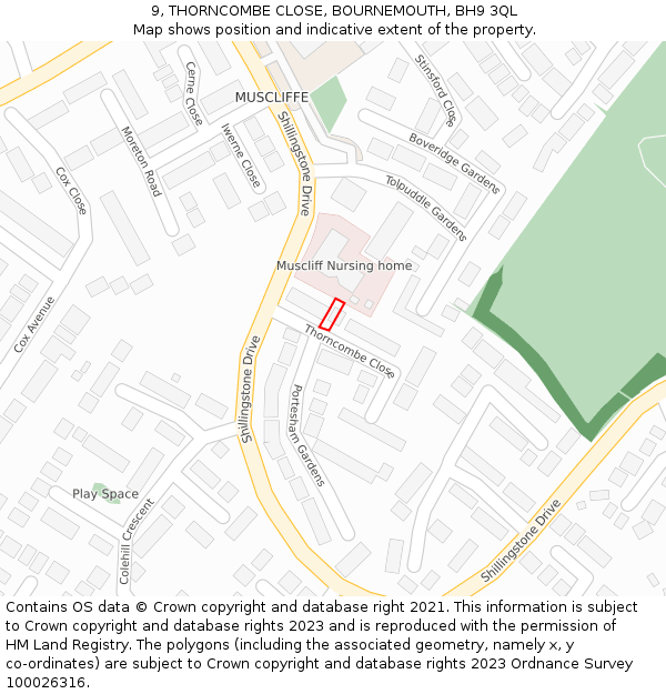9, THORNCOMBE CLOSE, BOURNEMOUTH, BH9 3QL: Location map and indicative extent of plot