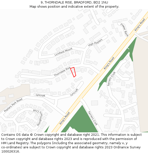 9, THORNDALE RISE, BRADFORD, BD2 1NU: Location map and indicative extent of plot