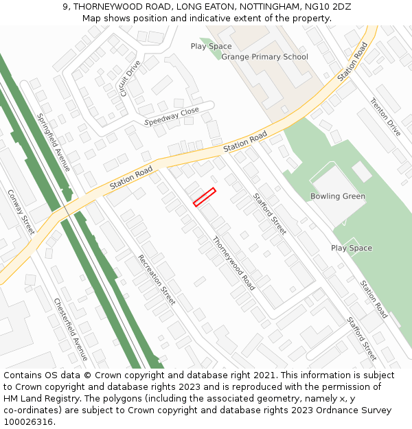 9, THORNEYWOOD ROAD, LONG EATON, NOTTINGHAM, NG10 2DZ: Location map and indicative extent of plot
