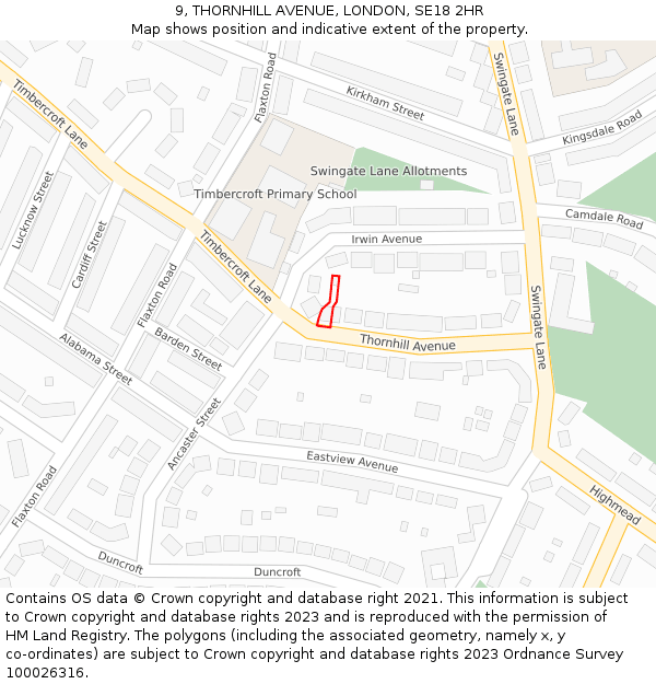 9, THORNHILL AVENUE, LONDON, SE18 2HR: Location map and indicative extent of plot
