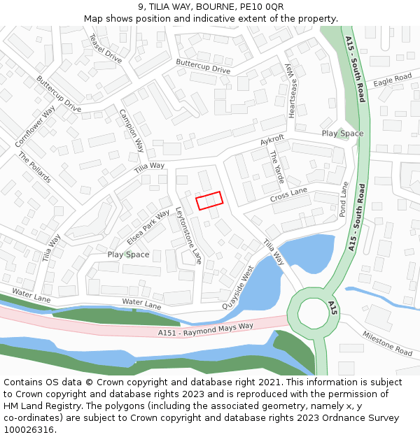 9, TILIA WAY, BOURNE, PE10 0QR: Location map and indicative extent of plot