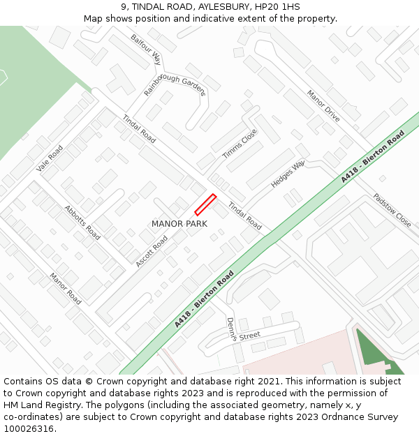 9, TINDAL ROAD, AYLESBURY, HP20 1HS: Location map and indicative extent of plot