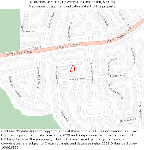 9, TINTERN AVENUE, URMSTON, MANCHESTER, M41 6FJ: Location map and indicative extent of plot