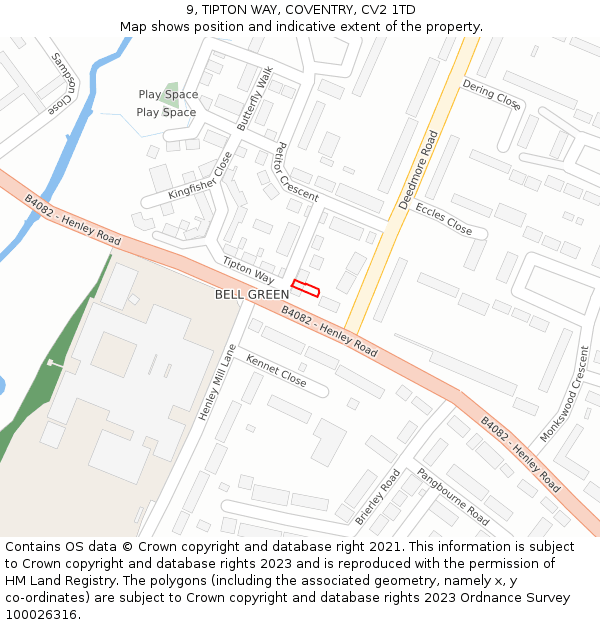 9, TIPTON WAY, COVENTRY, CV2 1TD: Location map and indicative extent of plot