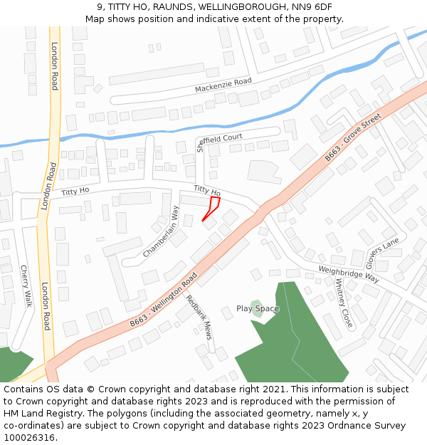 9, TITTY HO, RAUNDS, WELLINGBOROUGH, NN9 6DF: Location map and indicative extent of plot