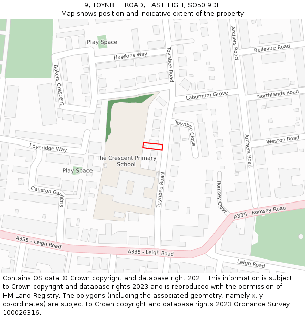 9, TOYNBEE ROAD, EASTLEIGH, SO50 9DH: Location map and indicative extent of plot