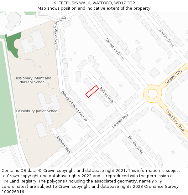 9, TREFUSIS WALK, WATFORD, WD17 3BP: Location map and indicative extent of plot