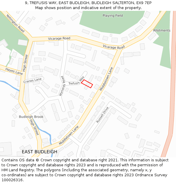 9, TREFUSIS WAY, EAST BUDLEIGH, BUDLEIGH SALTERTON, EX9 7EP: Location map and indicative extent of plot