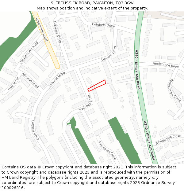 9, TRELISSICK ROAD, PAIGNTON, TQ3 3GW: Location map and indicative extent of plot