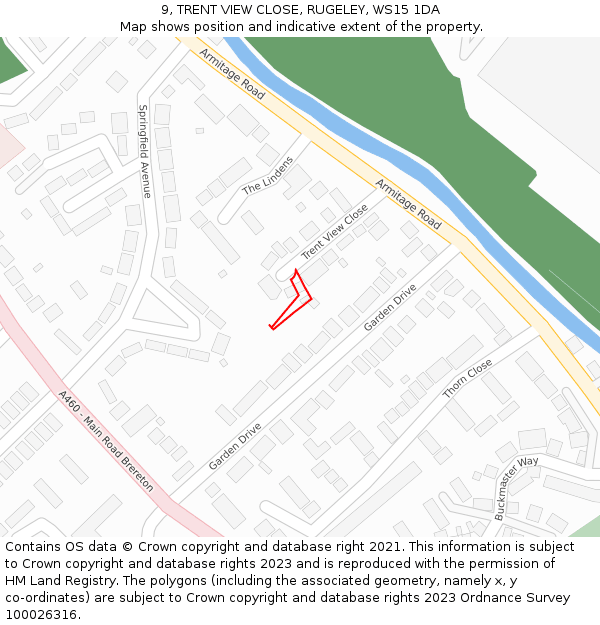 9, TRENT VIEW CLOSE, RUGELEY, WS15 1DA: Location map and indicative extent of plot