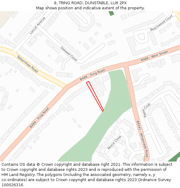 9, TRING ROAD, DUNSTABLE, LU6 2PX: Location map and indicative extent of plot