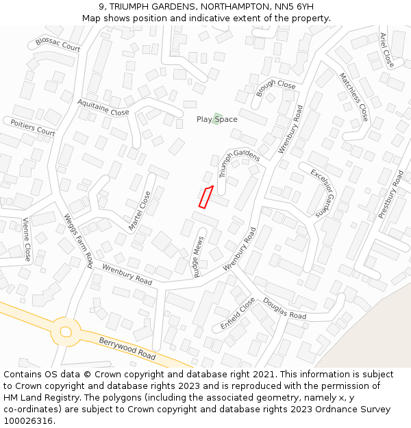 9, TRIUMPH GARDENS, NORTHAMPTON, NN5 6YH: Location map and indicative extent of plot