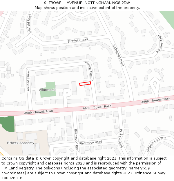 9, TROWELL AVENUE, NOTTINGHAM, NG8 2DW: Location map and indicative extent of plot