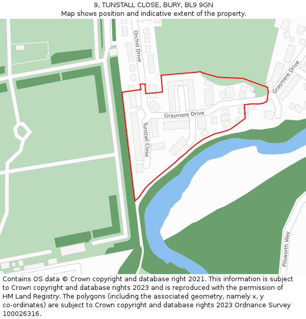9, TUNSTALL CLOSE, BURY, BL9 9GN: Location map and indicative extent of plot