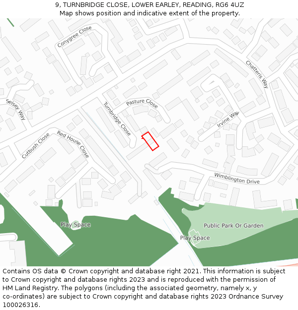 9, TURNBRIDGE CLOSE, LOWER EARLEY, READING, RG6 4UZ: Location map and indicative extent of plot