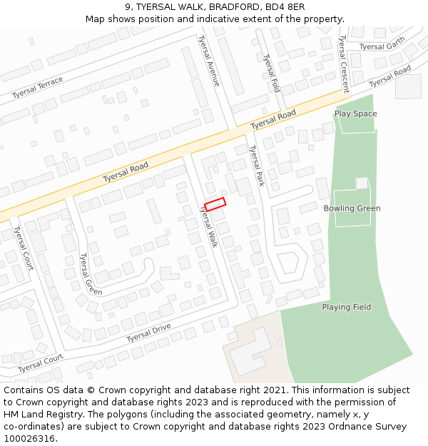 9, TYERSAL WALK, BRADFORD, BD4 8ER: Location map and indicative extent of plot