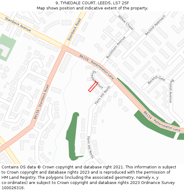9, TYNEDALE COURT, LEEDS, LS7 2SF: Location map and indicative extent of plot