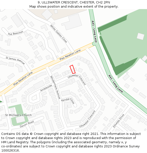 9, ULLSWATER CRESCENT, CHESTER, CH2 2PN: Location map and indicative extent of plot