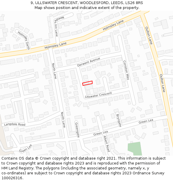 9, ULLSWATER CRESCENT, WOODLESFORD, LEEDS, LS26 8RS: Location map and indicative extent of plot