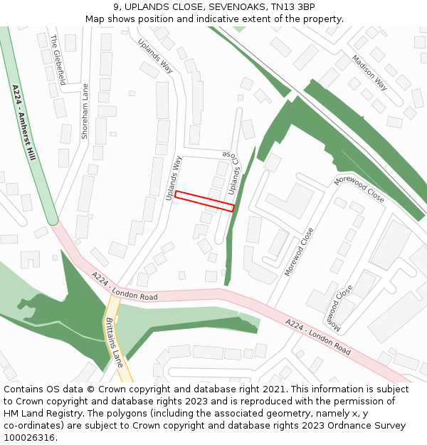 9, UPLANDS CLOSE, SEVENOAKS, TN13 3BP: Location map and indicative extent of plot
