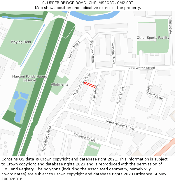 9, UPPER BRIDGE ROAD, CHELMSFORD, CM2 0RT: Location map and indicative extent of plot