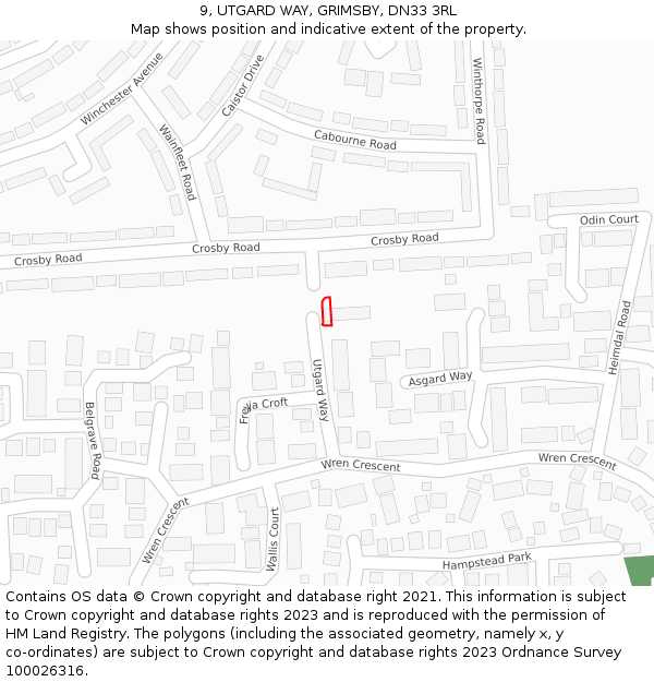 9, UTGARD WAY, GRIMSBY, DN33 3RL: Location map and indicative extent of plot