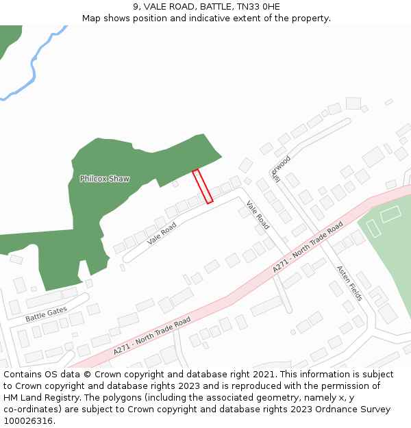 9, VALE ROAD, BATTLE, TN33 0HE: Location map and indicative extent of plot