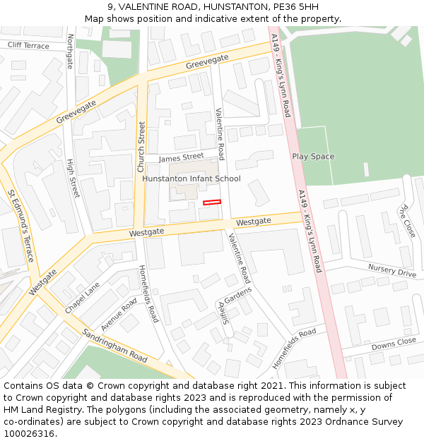 9, VALENTINE ROAD, HUNSTANTON, PE36 5HH: Location map and indicative extent of plot