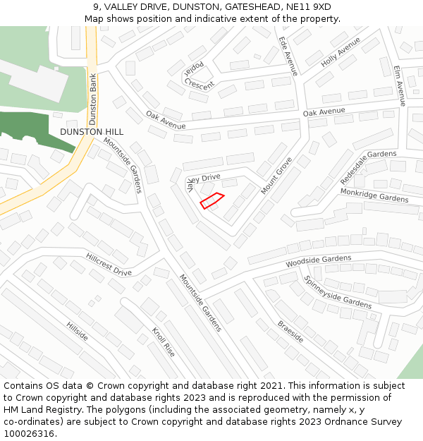 9, VALLEY DRIVE, DUNSTON, GATESHEAD, NE11 9XD: Location map and indicative extent of plot