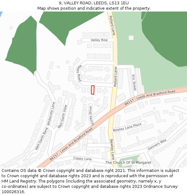 9, VALLEY ROAD, LEEDS, LS13 1EU: Location map and indicative extent of plot