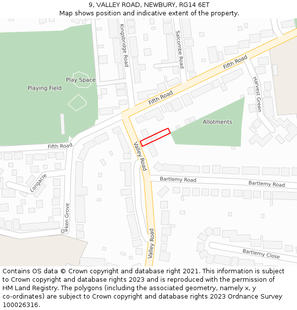 9, VALLEY ROAD, NEWBURY, RG14 6ET: Location map and indicative extent of plot