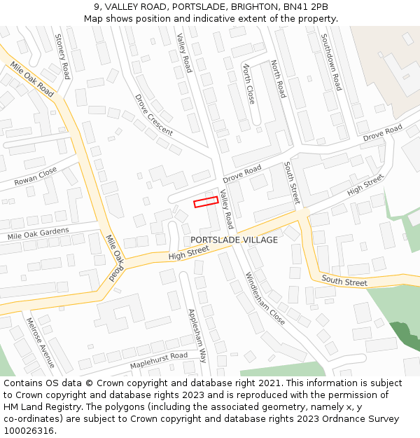 9, VALLEY ROAD, PORTSLADE, BRIGHTON, BN41 2PB: Location map and indicative extent of plot
