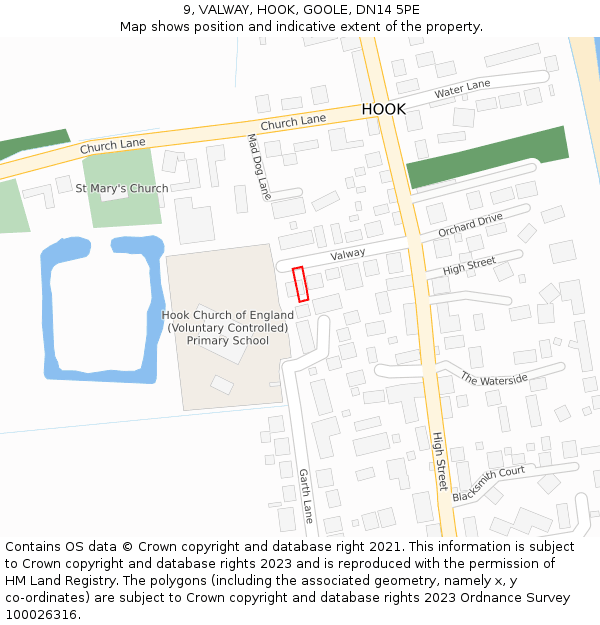 9, VALWAY, HOOK, GOOLE, DN14 5PE: Location map and indicative extent of plot