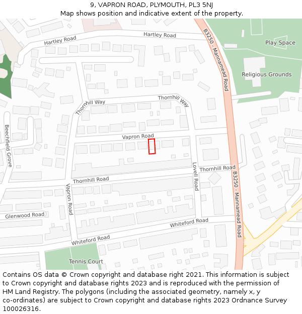 9, VAPRON ROAD, PLYMOUTH, PL3 5NJ: Location map and indicative extent of plot