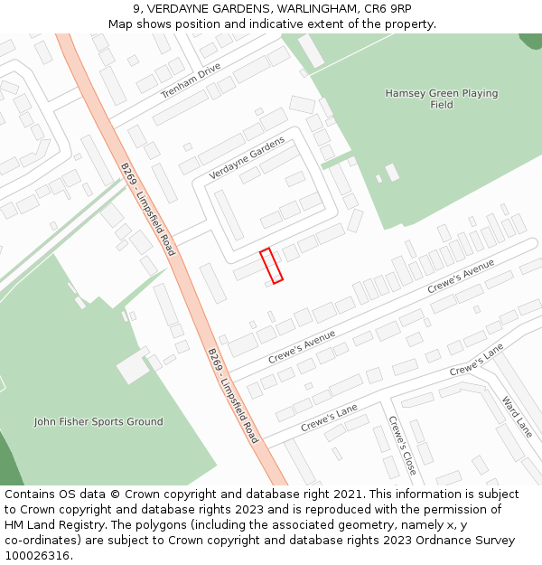 9, VERDAYNE GARDENS, WARLINGHAM, CR6 9RP: Location map and indicative extent of plot