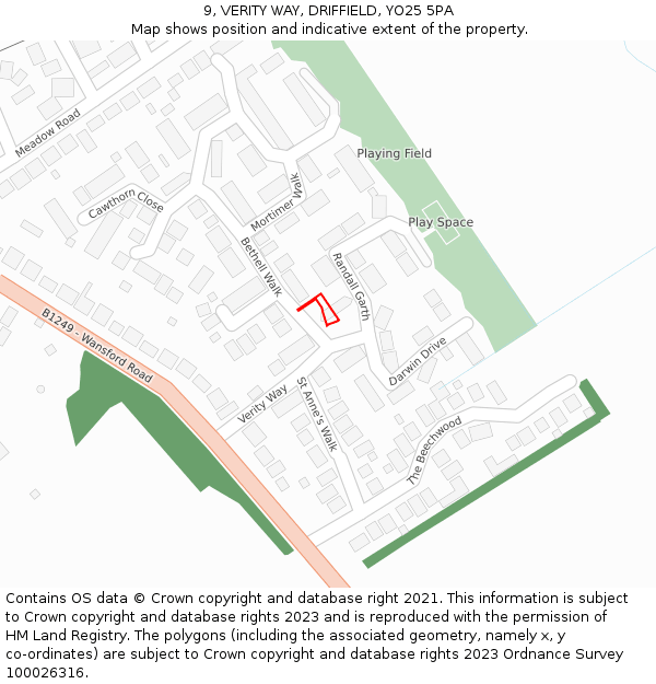 9, VERITY WAY, DRIFFIELD, YO25 5PA: Location map and indicative extent of plot