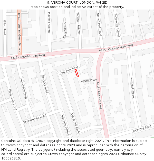 9, VERONA COURT, LONDON, W4 2JD: Location map and indicative extent of plot
