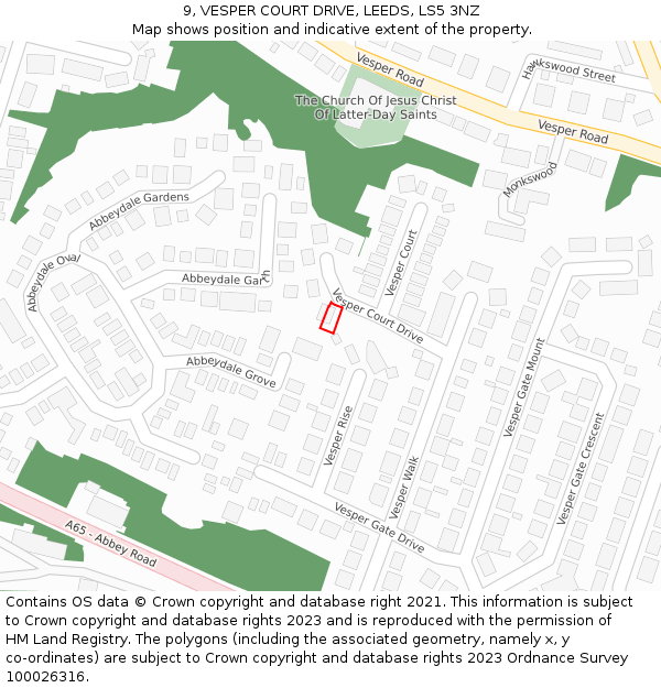 9, VESPER COURT DRIVE, LEEDS, LS5 3NZ: Location map and indicative extent of plot